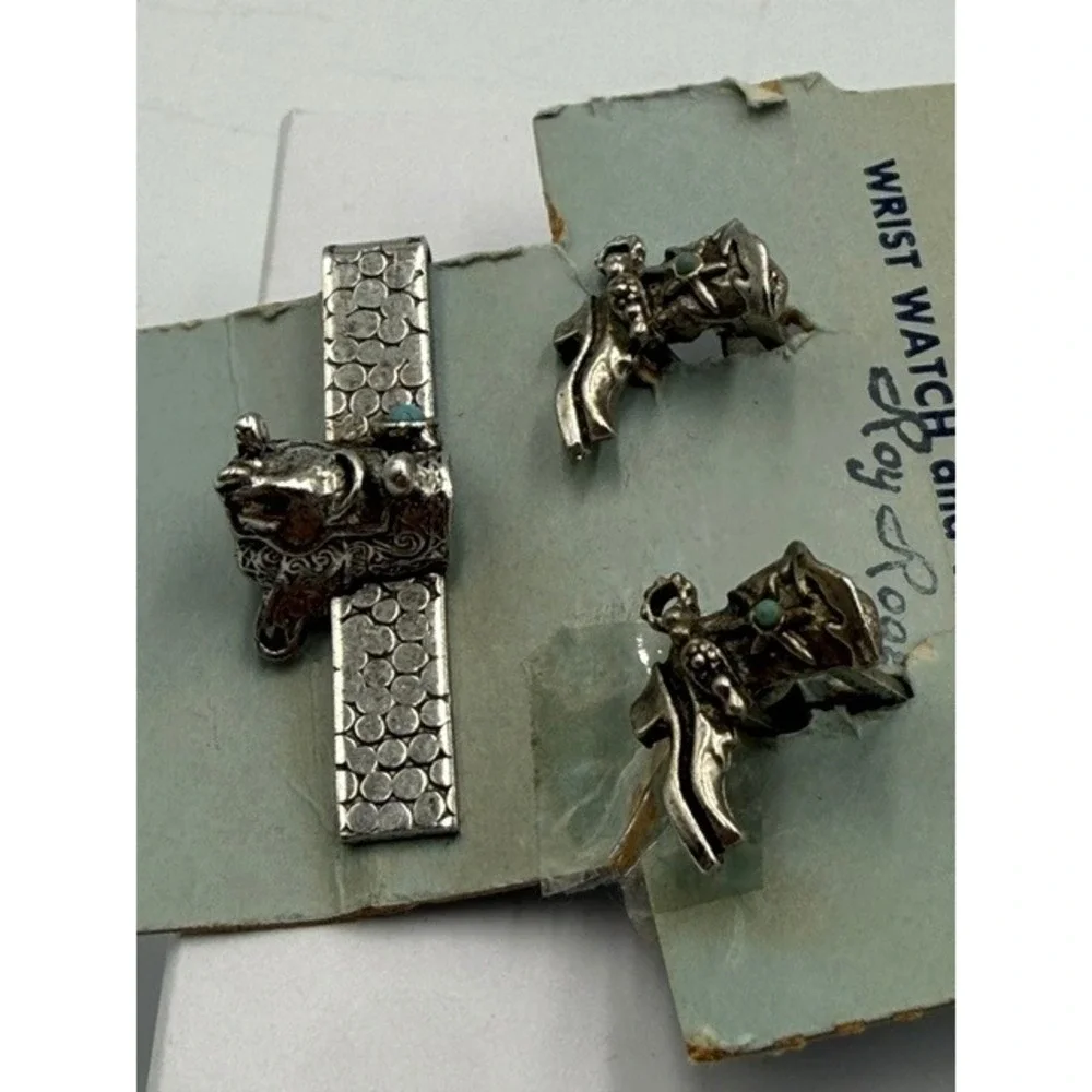 Vintage Roy Rogers Cuff Links and Tie Clasp/Bar Wrist Watch Jewelry Set